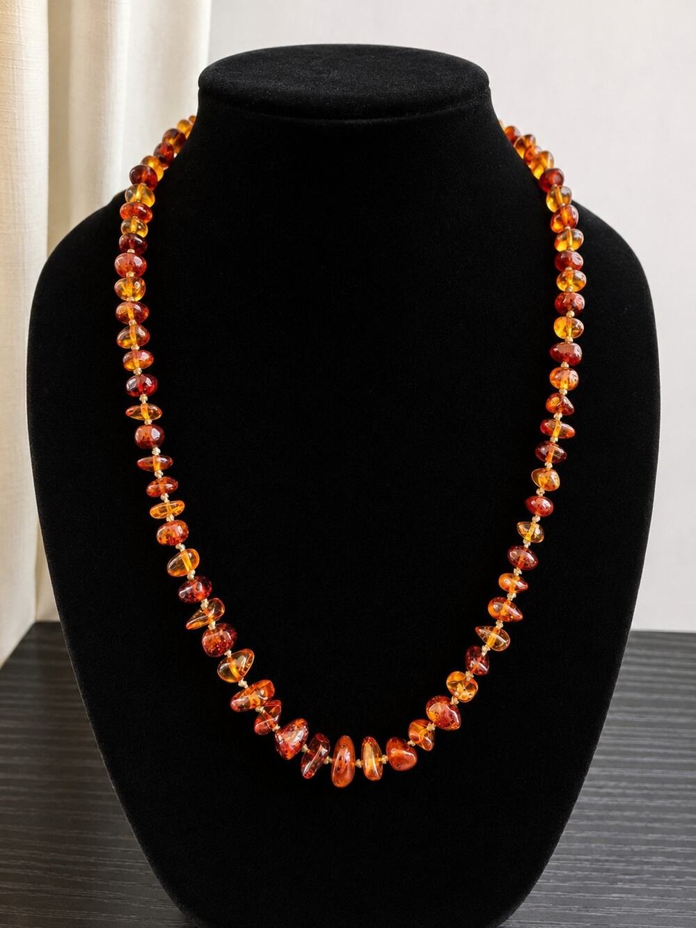 Vintage Baltic Amber Chip Bead Necklace Honey Cognac Tones Gold Tone Clasp 18"